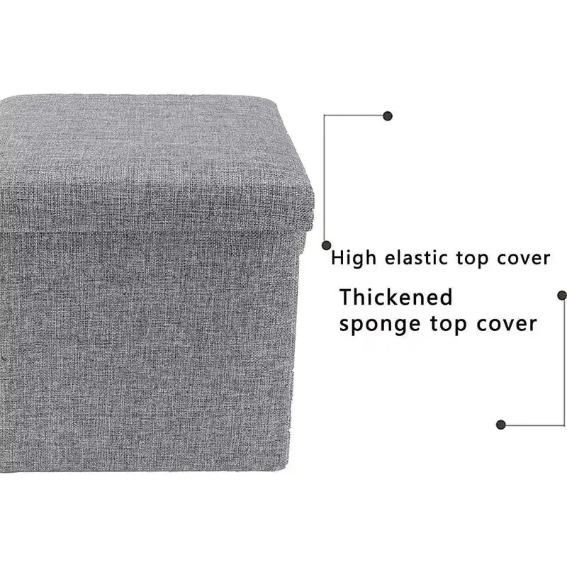 Repose-pieds tabouret cube pliant 4 en 1, boîte de rangement de 30 cm, lin gris