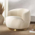 Fauteuil pivotant en fausse fourrure d'agneau, ivoire et or