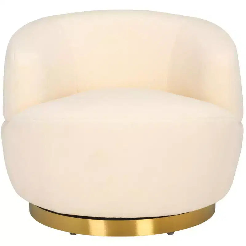 Fauteuil pivotant en fausse fourrure d'agneau, ivoire et or