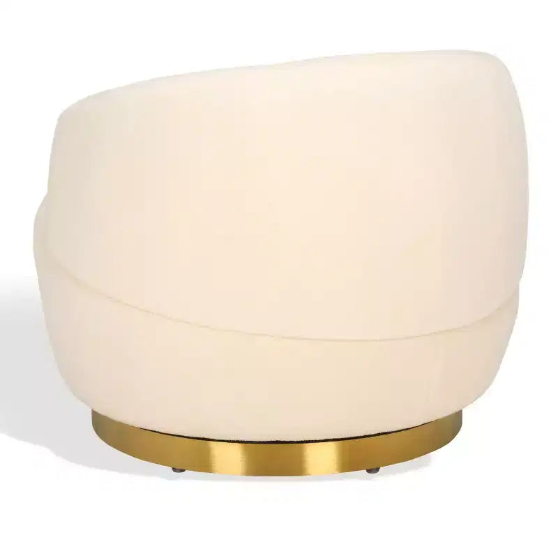 Fauteuil pivotant en fausse fourrure d'agneau, ivoire et or