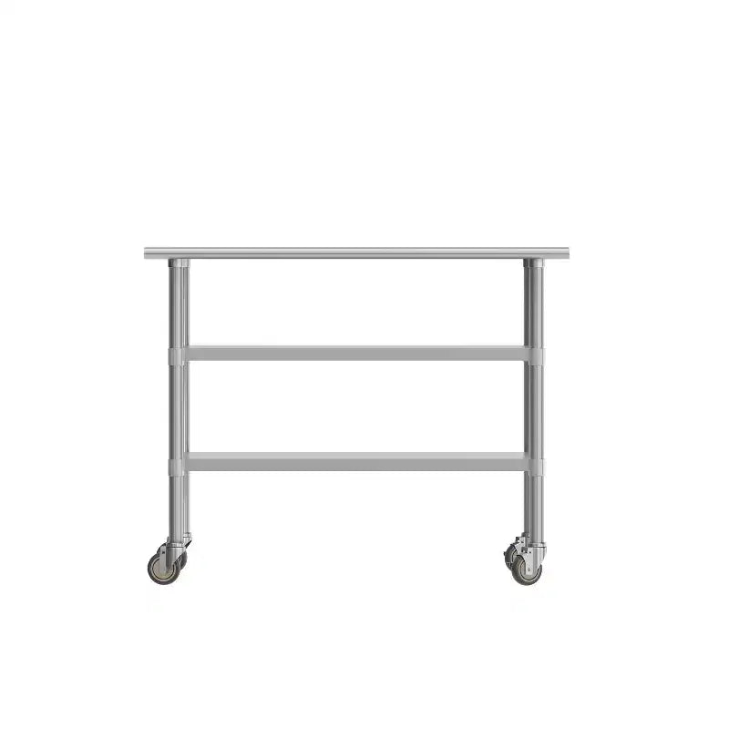 Table de préparation et de travail en acier inoxydable certifiée NSF 24x48 avec 2 étagères inférieures en acier galvanisé et 4 roulettes dont 2 verrouillables