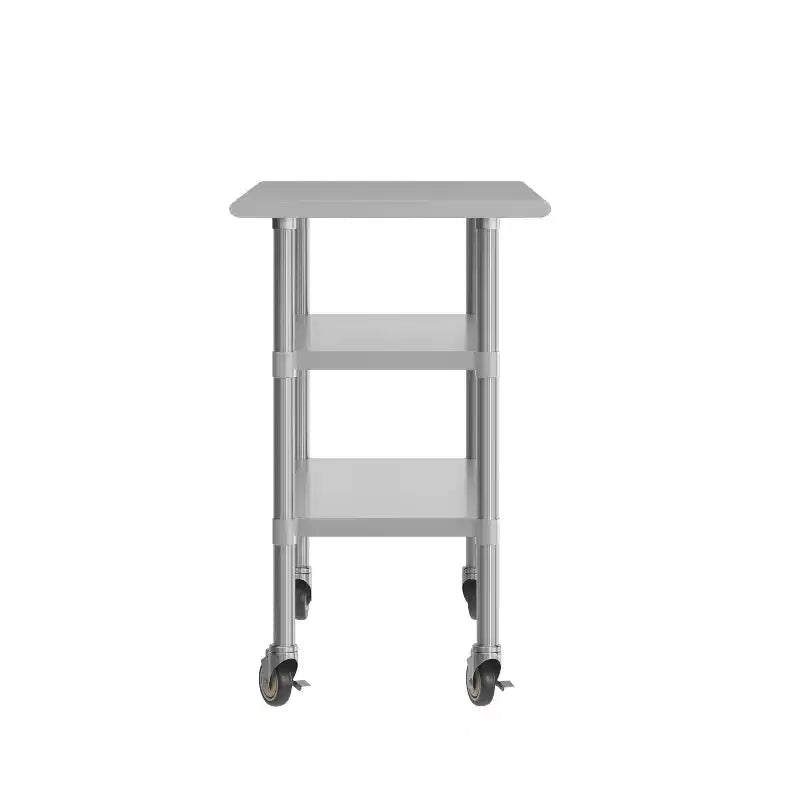 Table de préparation et de travail en acier inoxydable certifiée NSF 24x48 avec 2 étagères inférieures en acier galvanisé et 4 roulettes dont 2 verrouillables