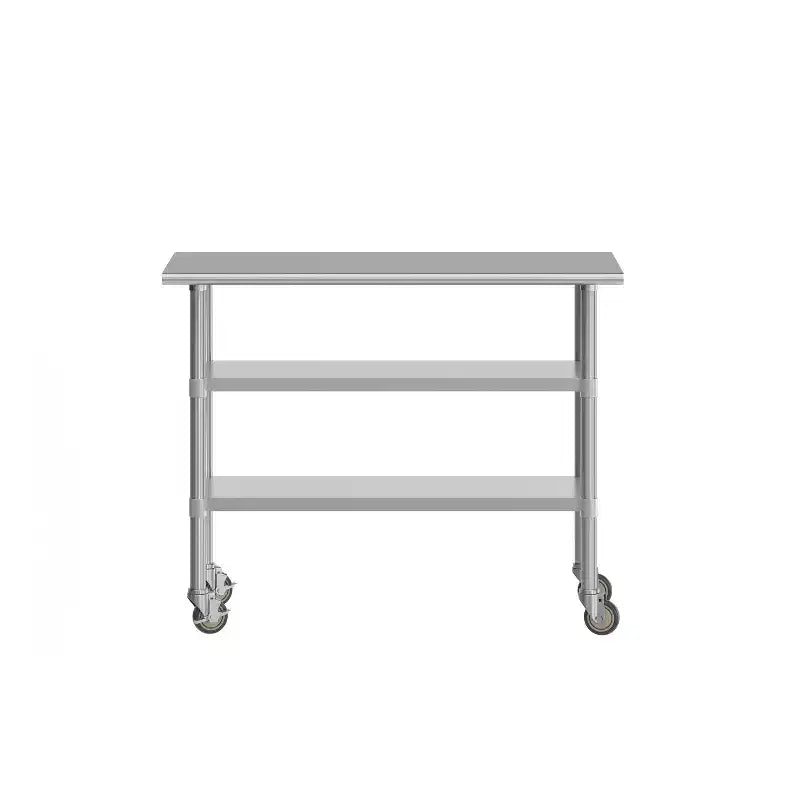 Table de préparation et de travail en acier inoxydable certifiée NSF 24x48 avec 2 étagères inférieures en acier galvanisé et 4 roulettes dont 2 verrouillables