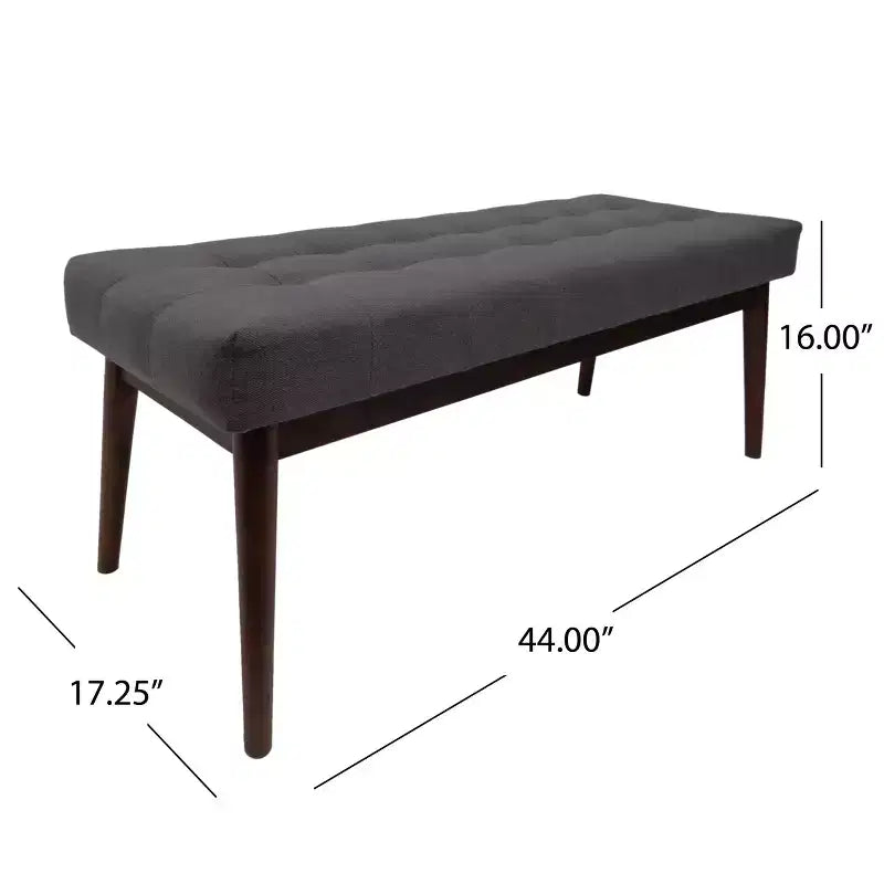 Pouf capitonné en bois d'hévéa, style moderne du milieu du siècle, 112 cm