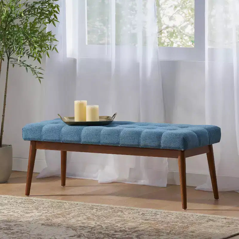 Pouf capitonné en bois d'hévéa, style moderne du milieu du siècle, 112 cm