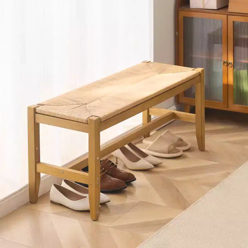 Banc en rotin de bois, banc d'entrée avec pieds en bois de chêne, banc de bout de lit bohème de chambre à coucher en rotin tressé à la main