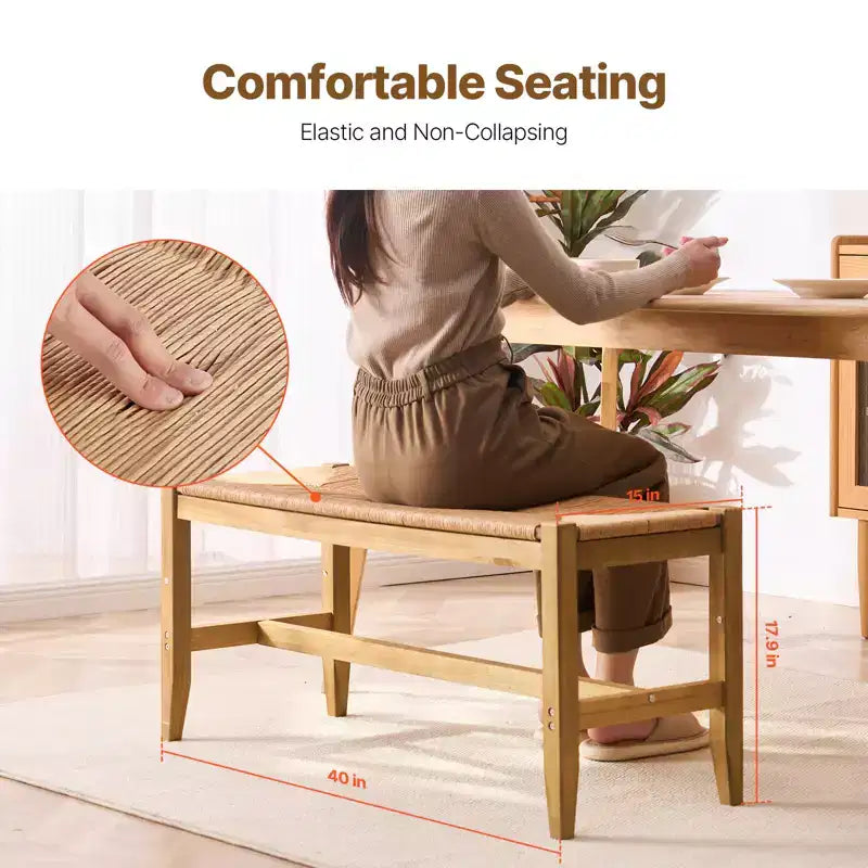 Banc en rotin de bois, banc d'entrée avec pieds en bois de chêne, banc de bout de lit bohème de chambre à coucher en rotin tressé à la main
