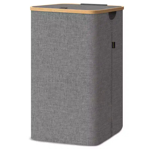 2.8bu Laundry Hamper with Lid, Bamboo Pull Handles, Internal Support