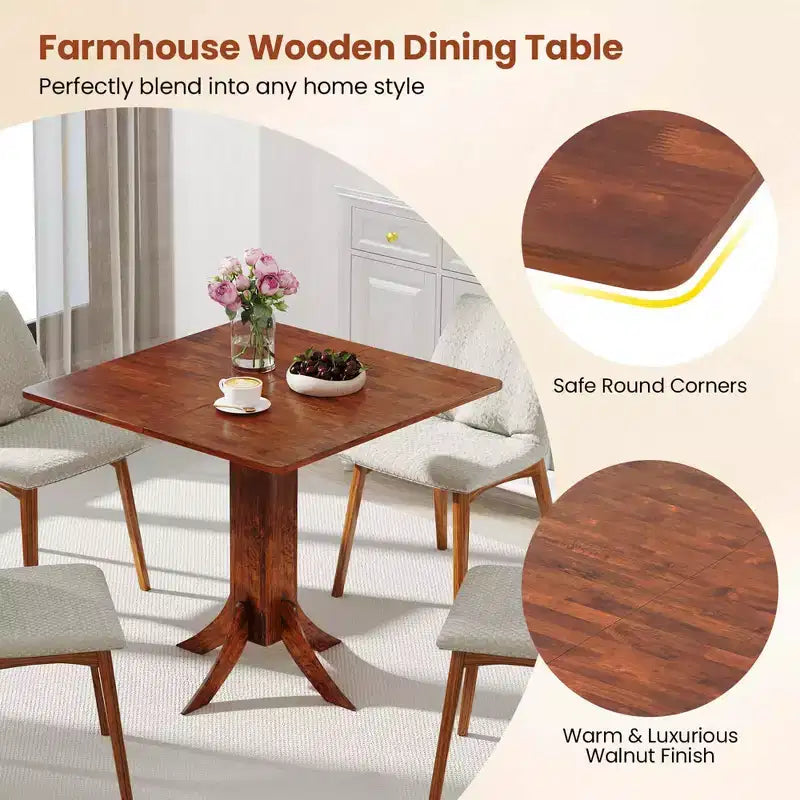 Table à manger carrée avec pied central, table de cuisine en bois de 33 po pour 2 à 4 personnes
