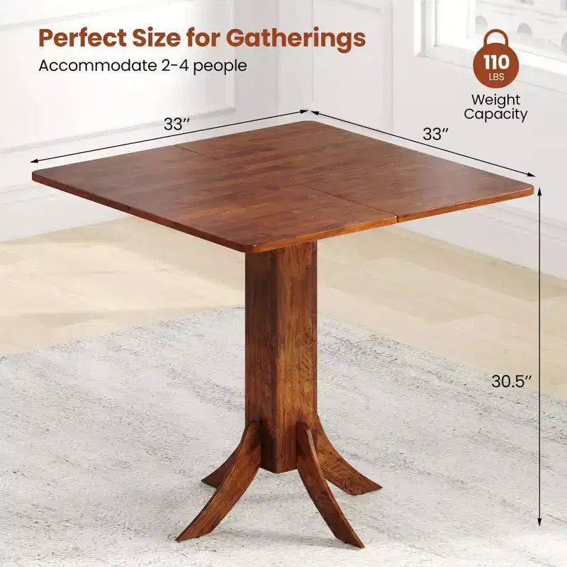 Table à manger carrée avec pied central, table de cuisine en bois de 33 po pour 2 à 4 personnes