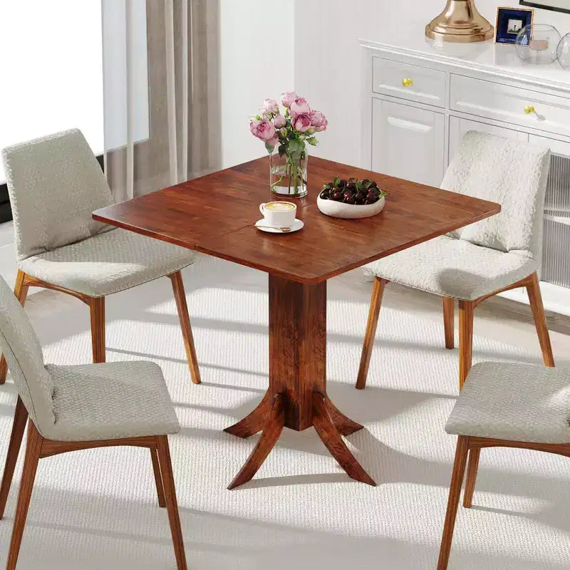 Table à manger carrée avec pied central, table de cuisine en bois de 33 po pour 2 à 4 personnes