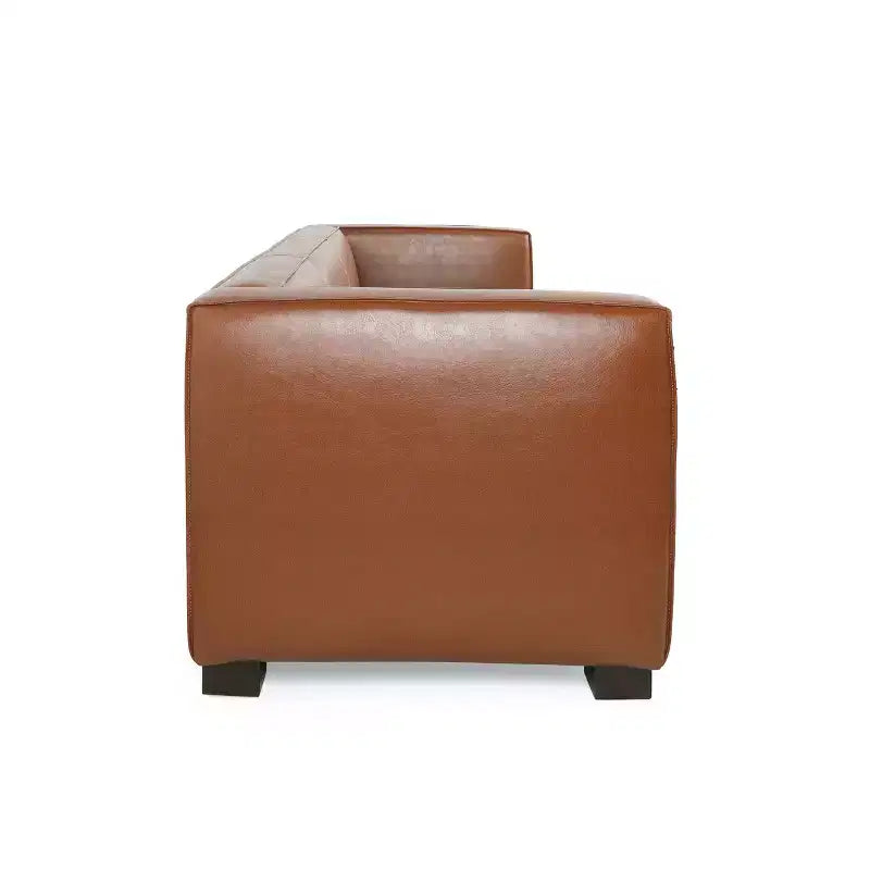 Contemporary Square Arm Faux Leather 3 Seater Sofa with Birch Wood Legs