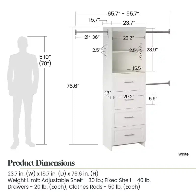 Organisateur de rangement de placard à 4 tiroirs, blanc