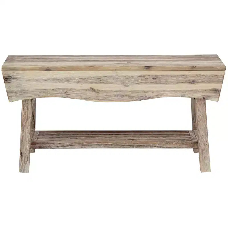 Solid Hardwood Bench with Storage Shelf and 4 Panels, 36x15.25x17.3 Inches, White Washed Finish