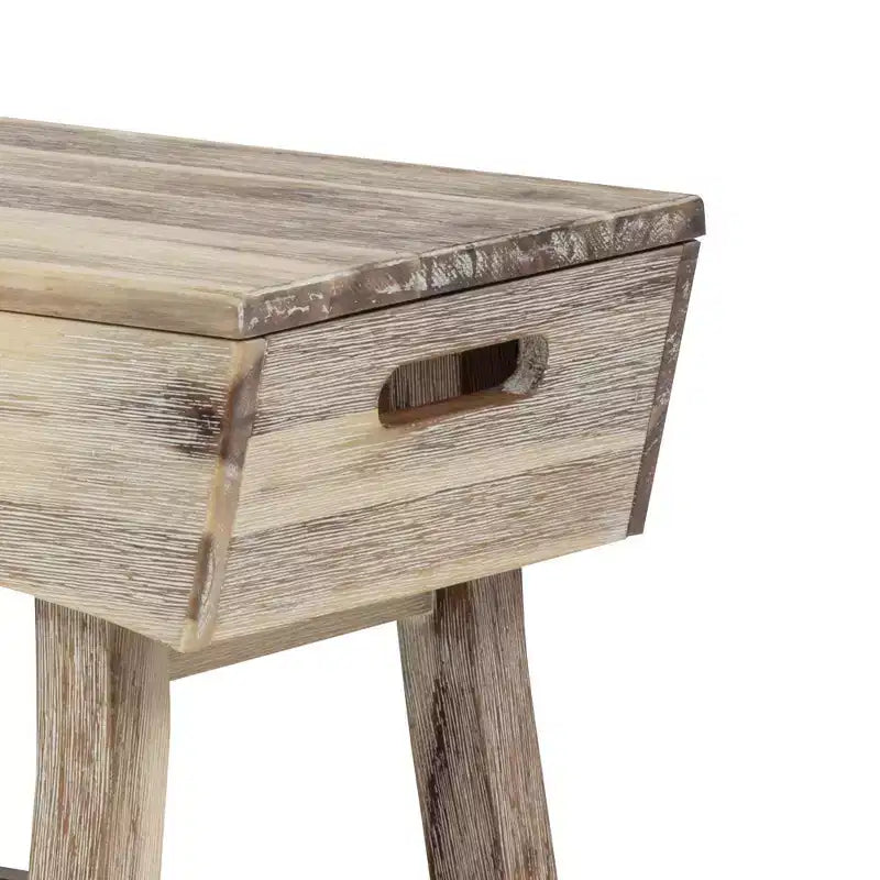 Solid Hardwood Bench with Storage Shelf and 4 Panels, 36x15.25x17.3 Inches, White Washed Finish