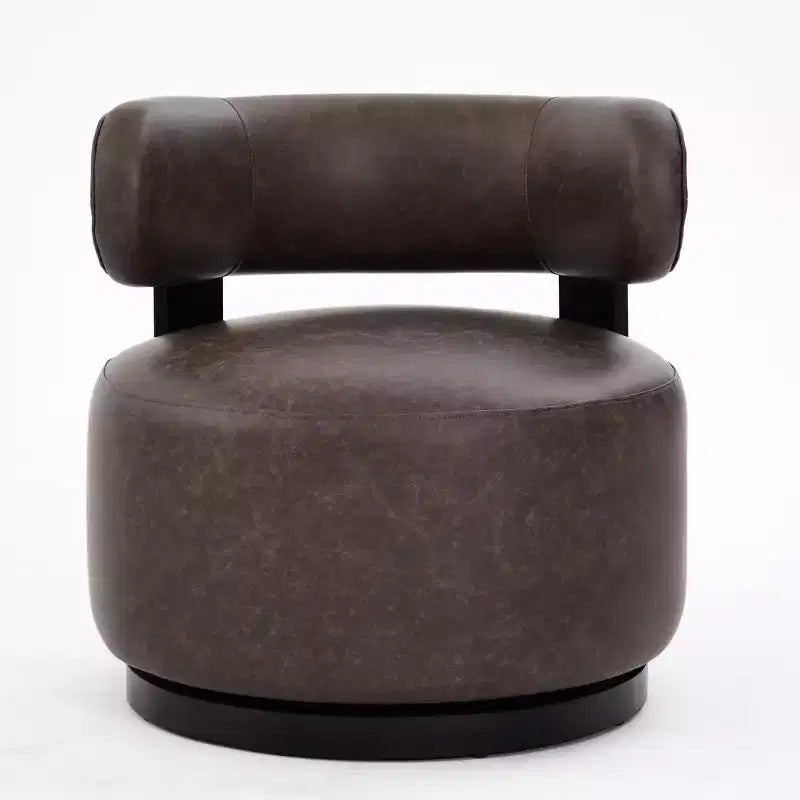 Rubber Wood Faux Leather Upholstered Swivel Club Chair