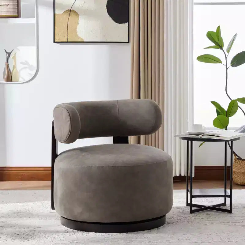 Rubber Wood Faux Leather Upholstered Swivel Club Chair