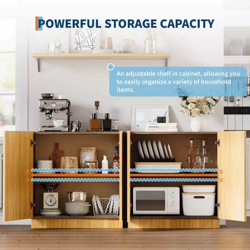 Sideboard Buffet Cabinet with Storage, Kitchen Buffet Coffee Bar with Doors & Adjustable Shelf, for Living & Dining Room