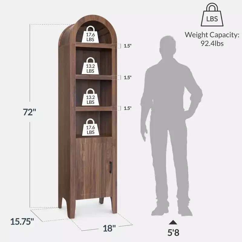 Armoire de rangement haute et étroite avec étagères réglables, Bibliothèque moderne à arcades à 4 niveaux
