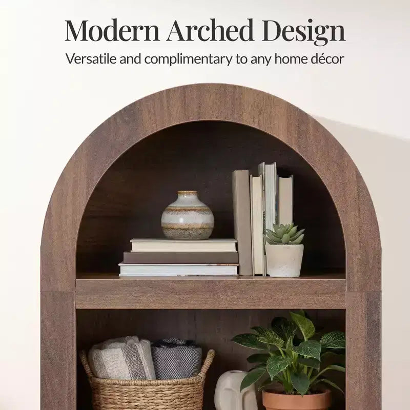 Armoire de rangement haute et étroite avec étagères réglables, Bibliothèque moderne à arcades à 4 niveaux