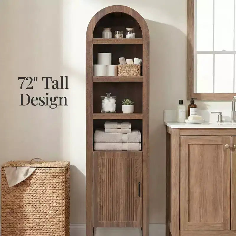 Armoire de rangement haute et étroite avec étagères réglables, Bibliothèque moderne à arcades à 4 niveaux