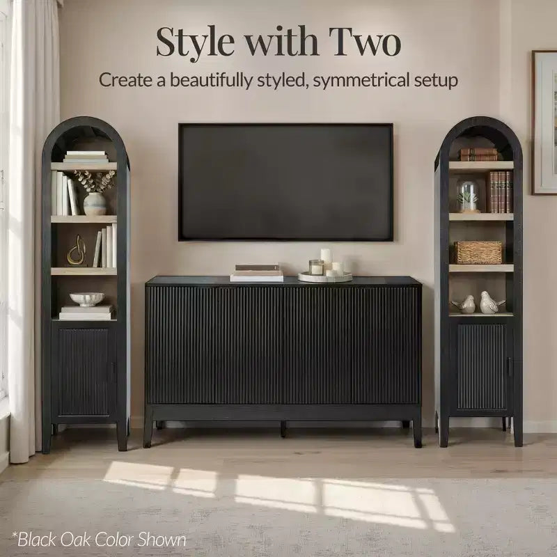 Armoire de rangement haute et étroite avec étagères réglables, Bibliothèque moderne à arcades à 4 niveaux