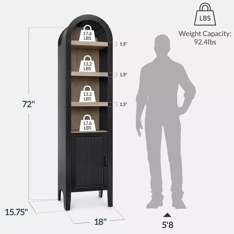 Armoire de rangement haute et étroite avec étagères réglables, Bibliothèque moderne à arcades à 4 niveaux