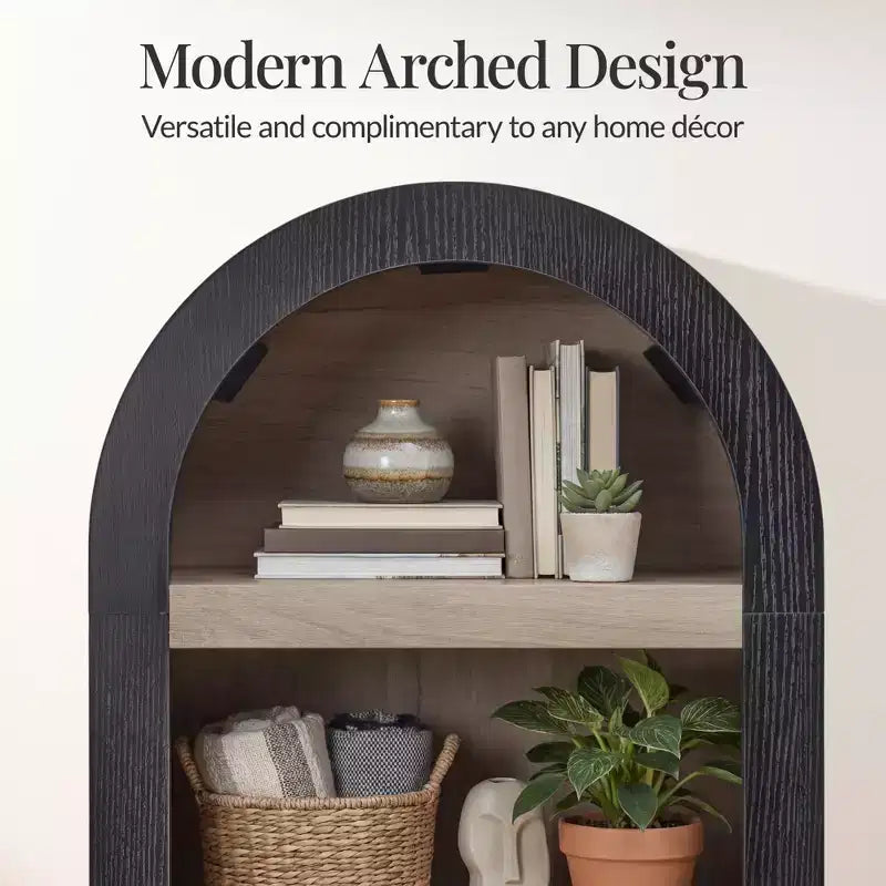 Armoire de rangement haute et étroite avec étagères réglables, Bibliothèque moderne à arcades à 4 niveaux