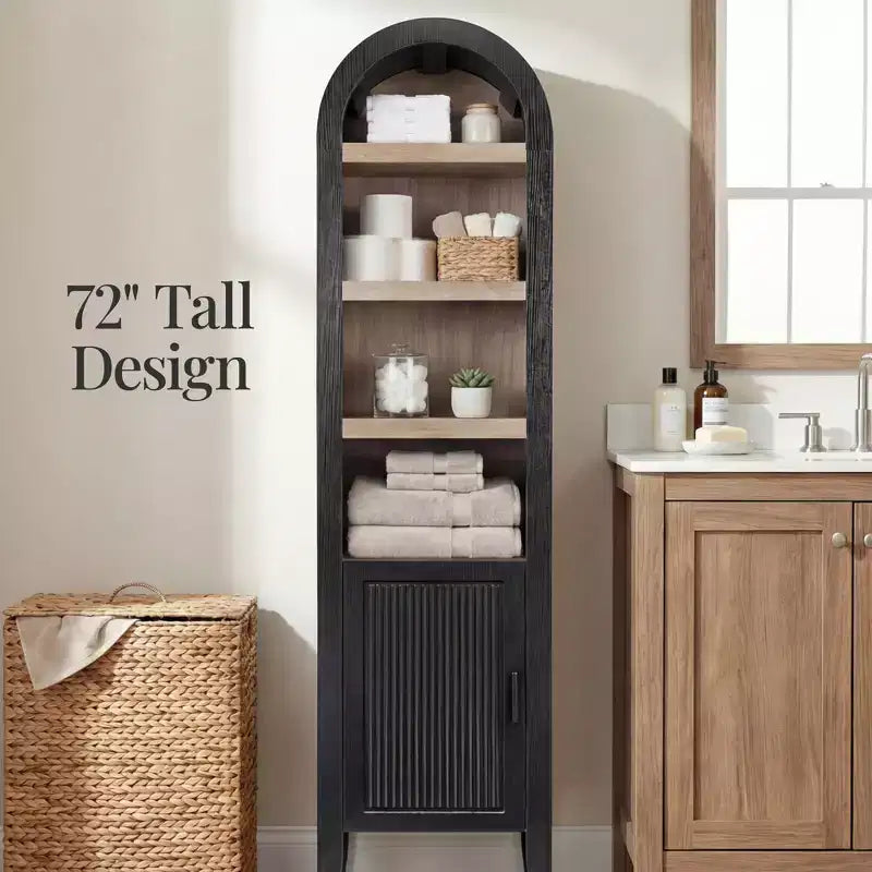 Armoire de rangement haute et étroite avec étagères réglables, Bibliothèque moderne à arcades à 4 niveaux