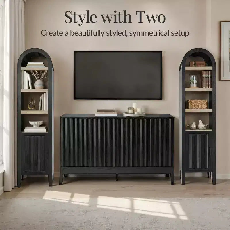 Armoire de rangement haute et étroite avec étagères réglables, Bibliothèque moderne à arcades à 4 niveaux