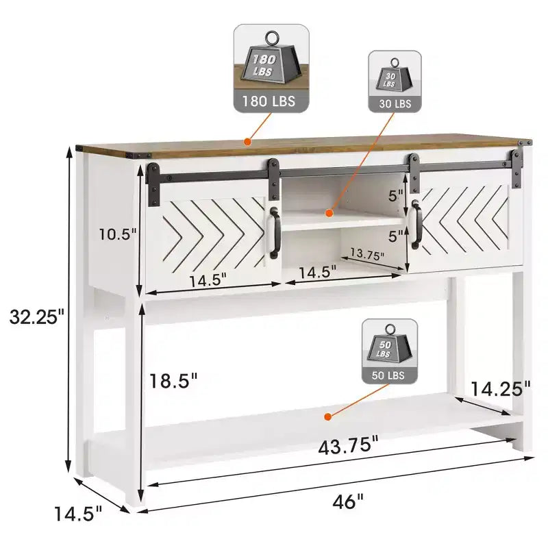 Farmhouse Console Table with Sliding Barn Door, Rustic Storage Entryway Table with Drawers & Adjustable Shelf