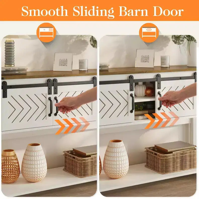 Farmhouse Console Table with Sliding Barn Door, Rustic Storage Entryway Table with Drawers & Adjustable Shelf