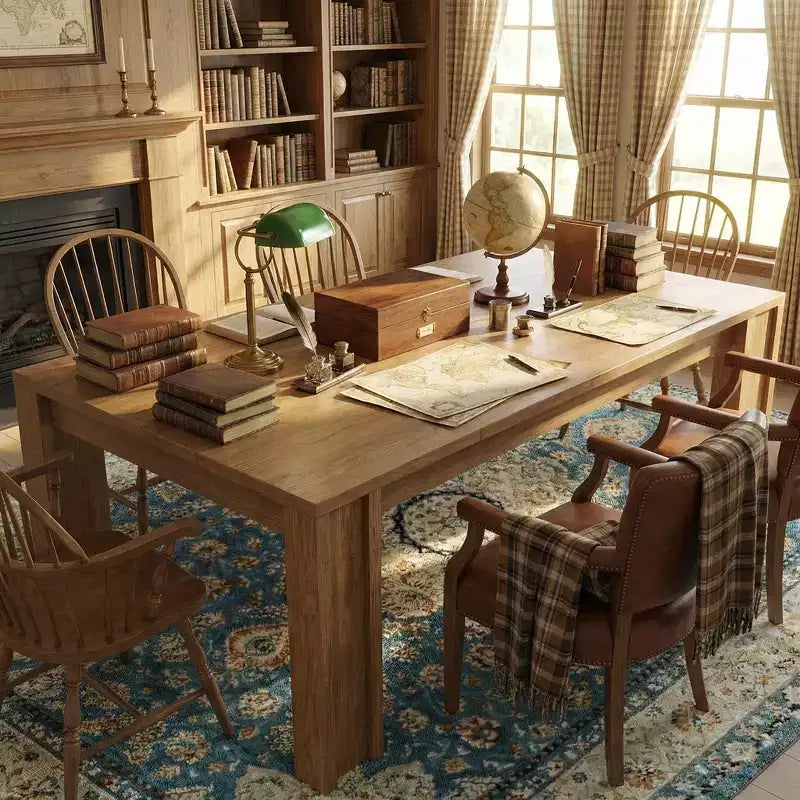 Dining Table for 6-8, Farmhouse Rectangular Kitchen Table with Wide H-Legs, Thick Top, Natural Wood Finish