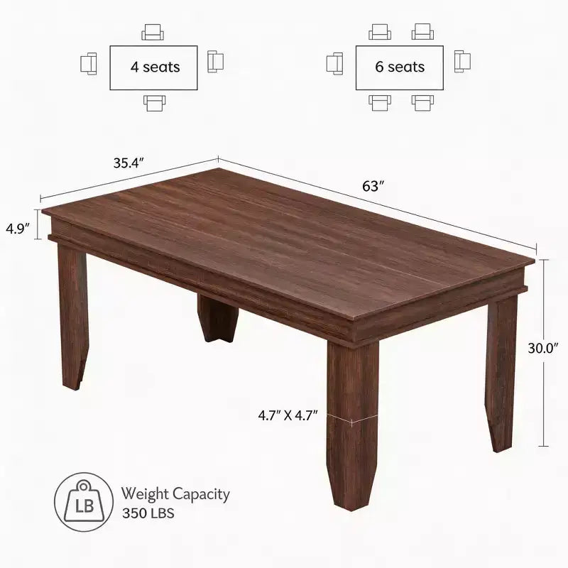 Table à manger de style ferme pour 4 à 6 personnes, table de cuisine rectangulaire en bois avec cadre en bois robuste, grande table à dîner pour salle à manger et appartement