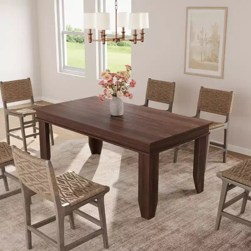 Table à manger de style ferme pour 4 à 6 personnes, table de cuisine rectangulaire en bois avec cadre en bois robuste, grande table à dîner pour salle à manger et appartement
