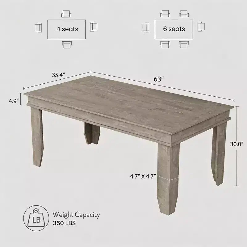 Table à manger de style ferme pour 4 à 6 personnes, table de cuisine rectangulaire en bois avec cadre en bois robuste, grande table à dîner pour salle à manger et appartement