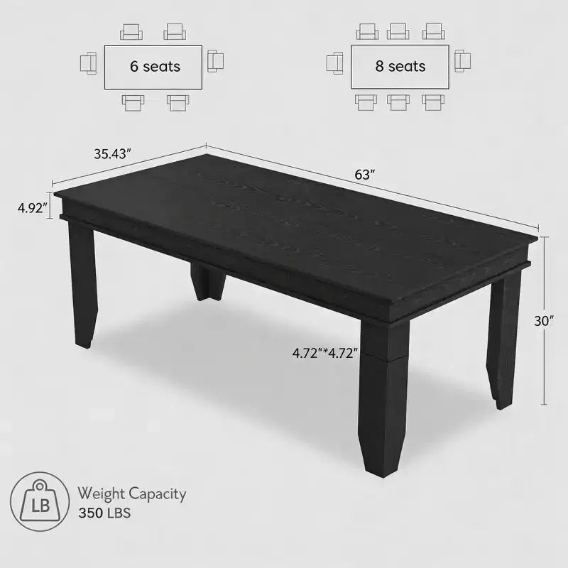 Farmhouse Dining Table for 4-6 People, Rectangular Wood Kitchen Table with Sturdy Wooden Frame, Large Dinner Table for Dining Room and Apartment