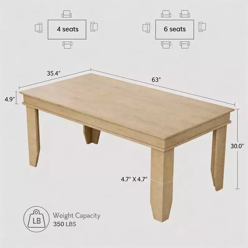 Table à manger de style ferme pour 4 à 6 personnes, table de cuisine rectangulaire en bois avec cadre en bois robuste, grande table à dîner pour salle à manger et appartement