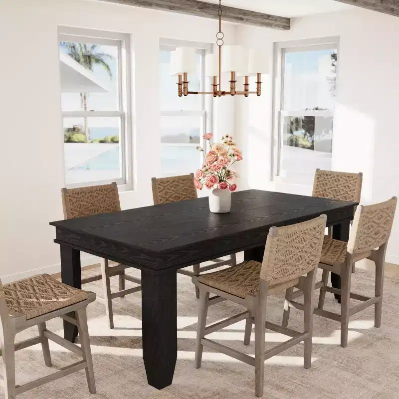Table à manger de style ferme pour 4 à 6 personnes, table de cuisine rectangulaire en bois avec cadre en bois robuste, grande table à dîner pour salle à manger et appartement