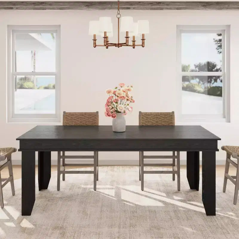 Table à manger de style ferme pour 4 à 6 personnes, table de cuisine rectangulaire en bois avec cadre en bois robuste, grande table à dîner pour salle à manger et appartement