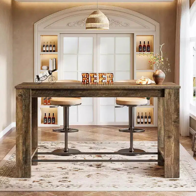 Table de bar haute, table de bistrot de 95 cm de hauteur avec repose-pieds métalliques, longue unité de bar pour cuisine, bistrot ou restaurant