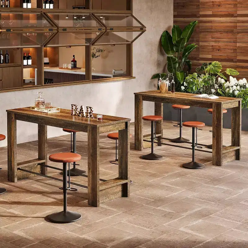 Table de bar haute, table de bistrot de 95 cm de hauteur avec repose-pieds métalliques, longue unité de bar pour cuisine, bistrot ou restaurant