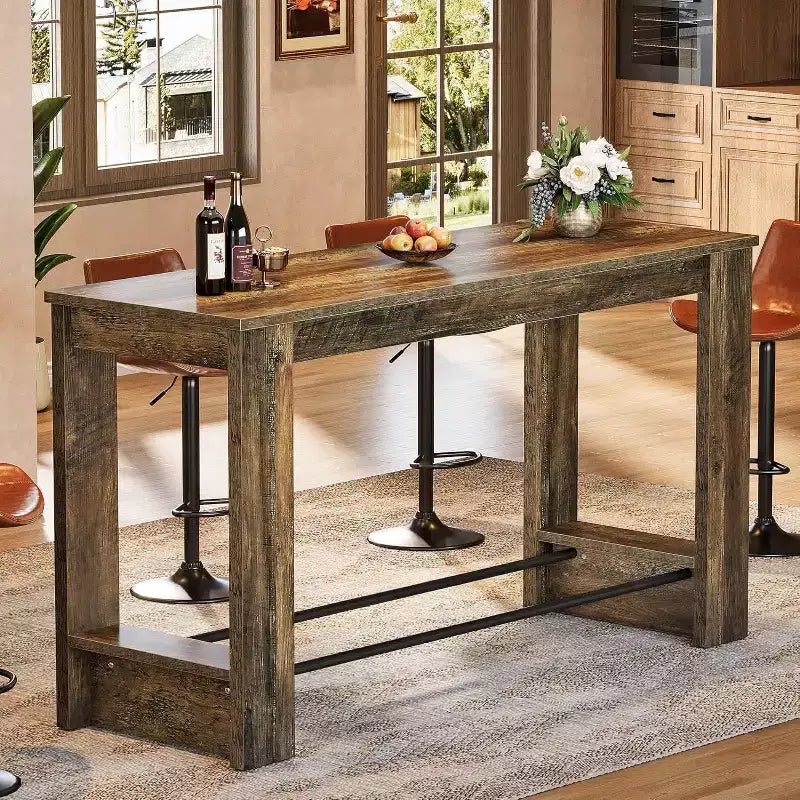 Table de bar haute, table de bistrot de 95 cm de hauteur avec repose-pieds métalliques, longue unité de bar pour cuisine, bistrot ou restaurant
