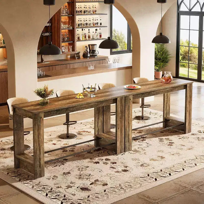 Table de bar haute, table de bistrot de 95 cm de hauteur avec repose-pieds métalliques, longue unité de bar pour cuisine, bistrot ou restaurant