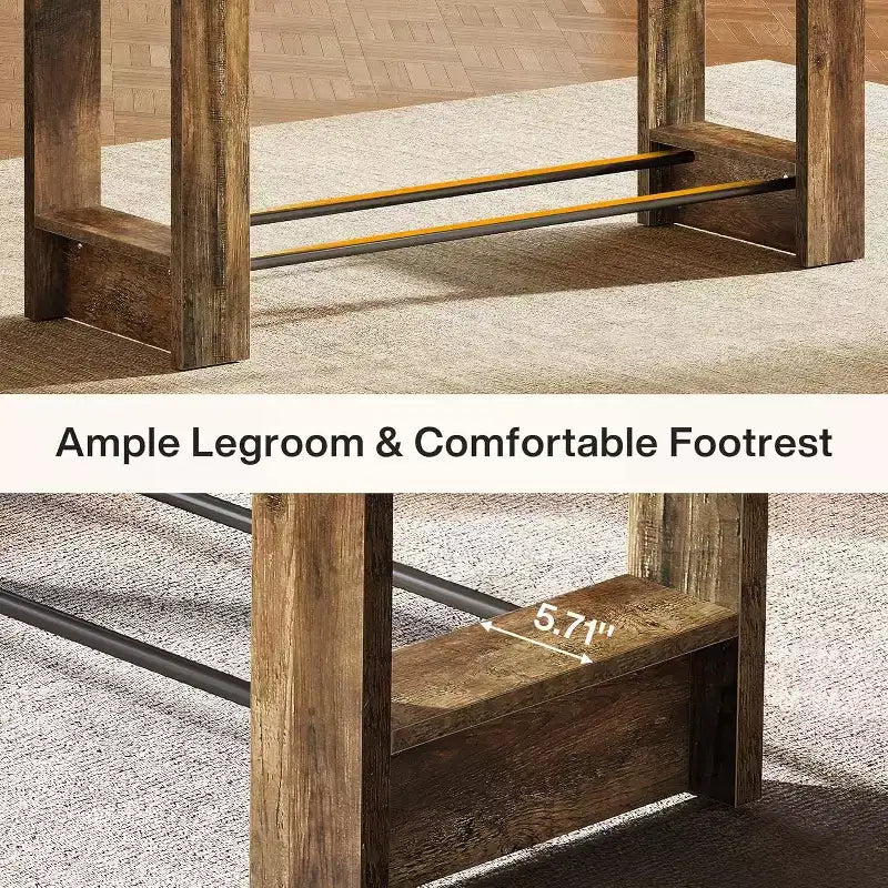 Table de bar haute, table de bistrot de 95 cm de hauteur avec repose-pieds métalliques, longue unité de bar pour cuisine, bistrot ou restaurant