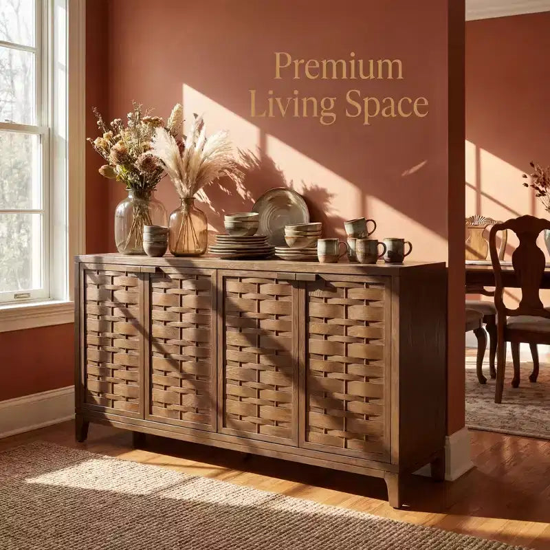 Bahut tissé 3D 4 portes de style moderne du milieu du siècle