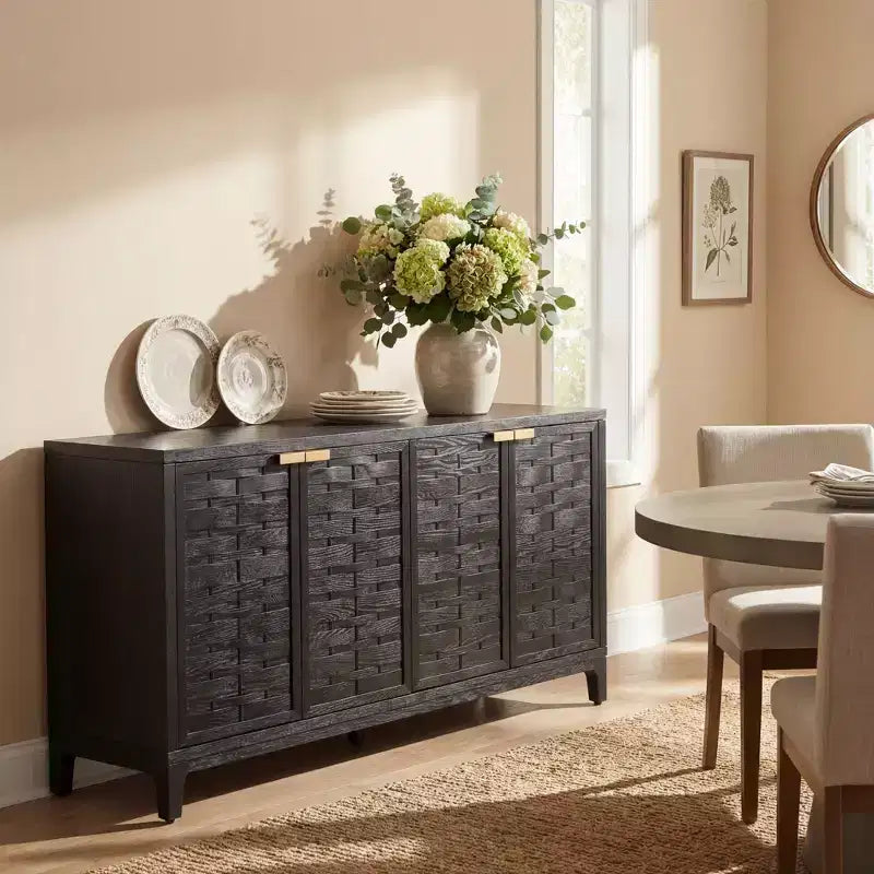 Bahut tissé 3D 4 portes de style moderne du milieu du siècle