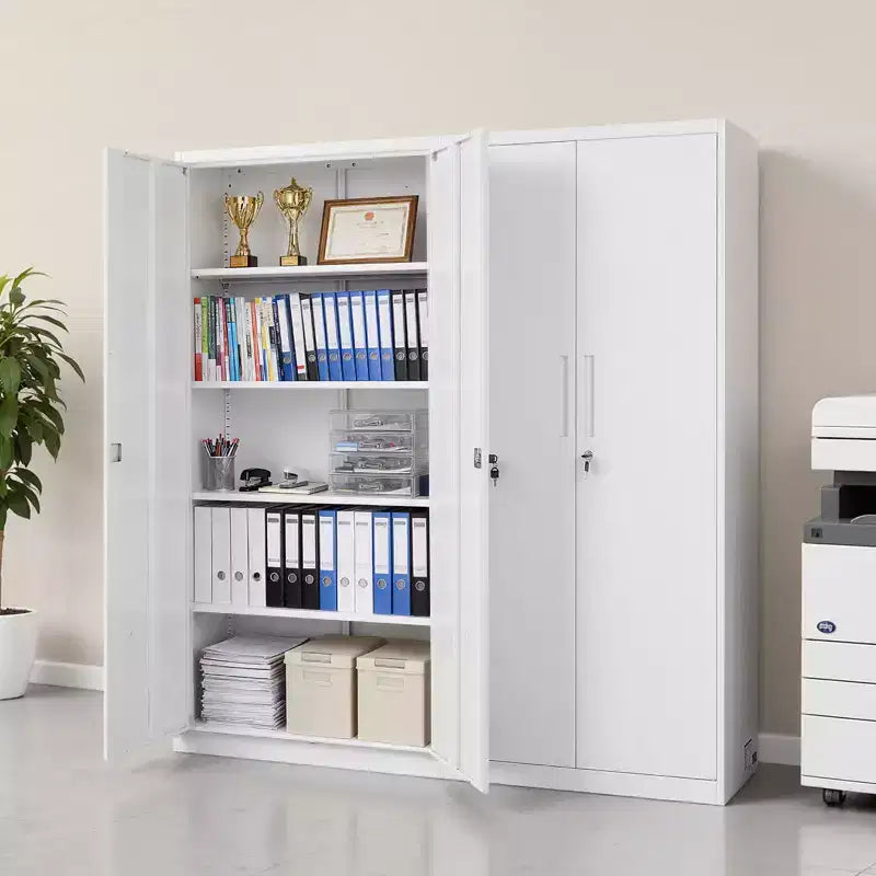 Armoire de rangement métallique, armoire de garage en acier verrouillable de 175 cm avec 4 étagères réglables, 2 portes magnétiques, 2 clés, rangement à outils à 5 niveaux, blanc