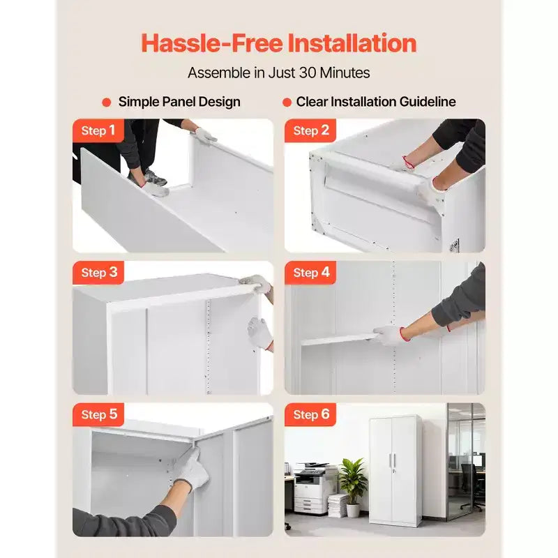 Armoire de rangement métallique, armoire de garage en acier verrouillable de 175 cm avec 4 étagères réglables, 2 portes magnétiques, 2 clés, rangement à outils à 5 niveaux, blanc