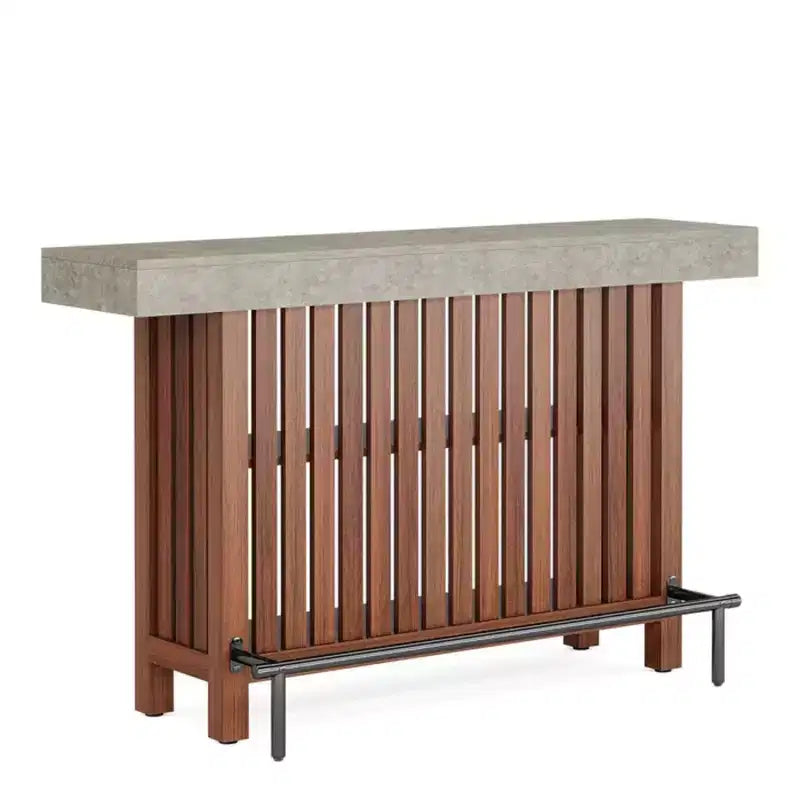 Modern Metal and Wood Bar Table with 2-Tier Storage and Adjustable Foot Pads